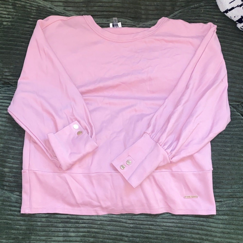 Anne Klein Pink Long Sleeve Crew Neck Top
